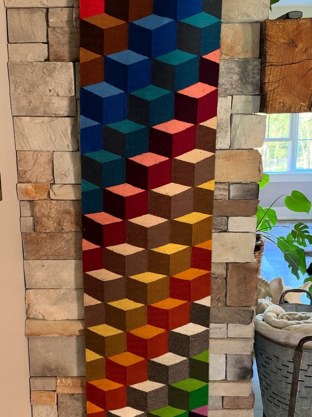Wool Tumbling Blocks Multicolor Wall Hanging Loom Boho Artistic MCM Art Tassels